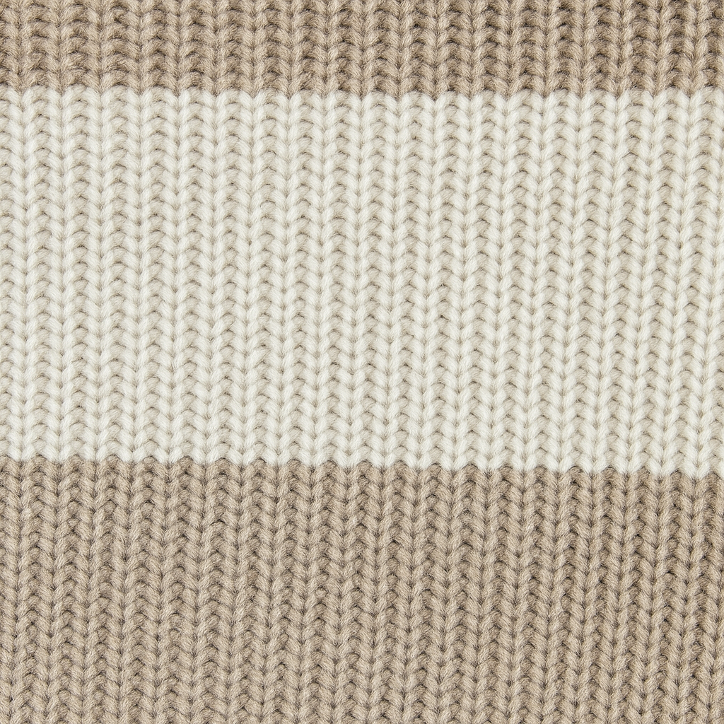 Striped knit sweater with long sleeves, a crew neckline, and ribbed cuffs and hem.