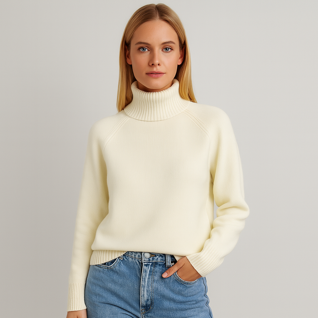 A long-sleeve top with a round neckline, shown in a plain solid design.